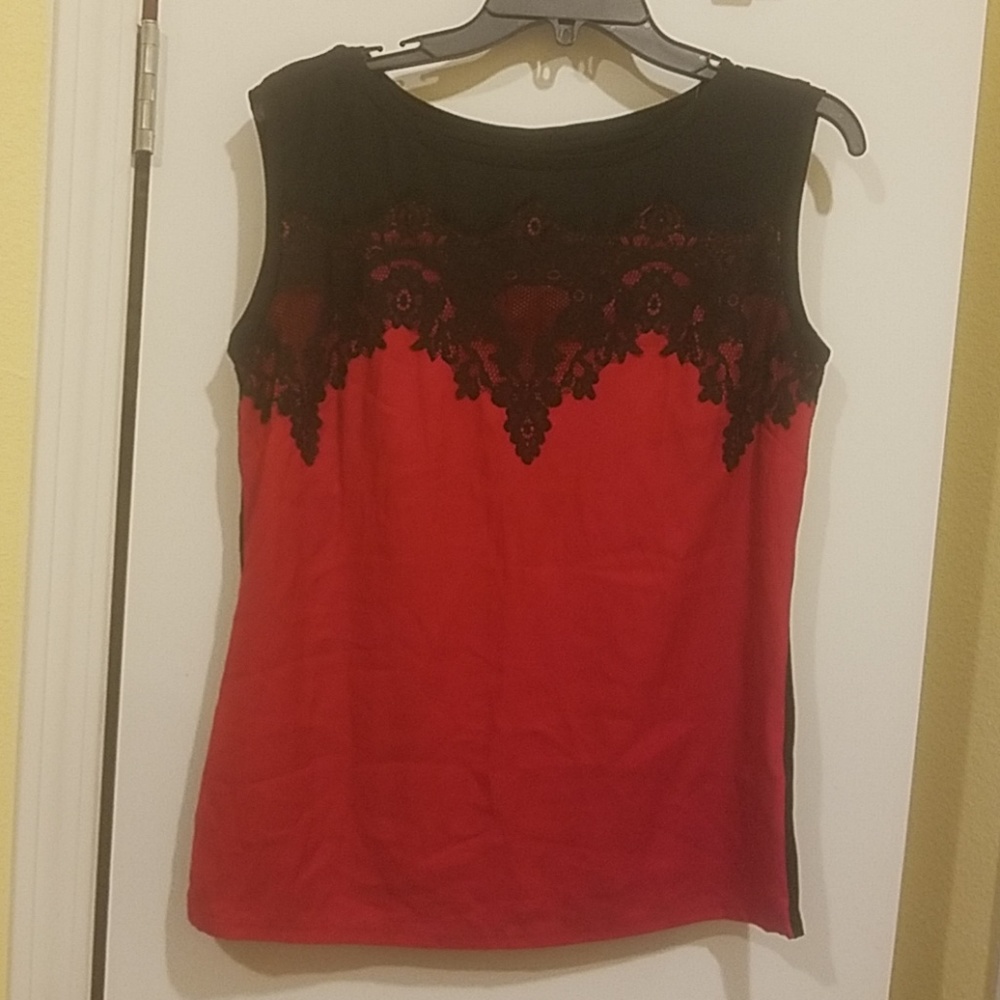 NWOT red and black lace sleeveless blouse